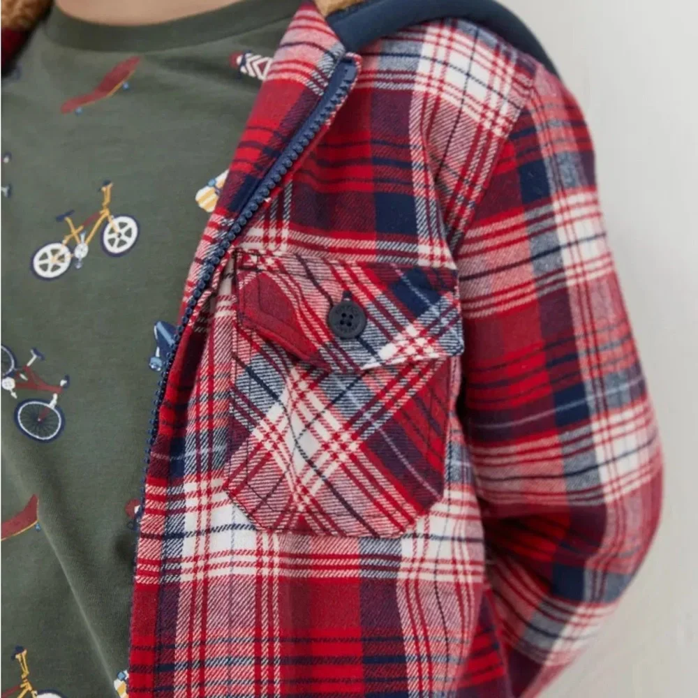 Fat Face Red and Blue Plaid Hooded Jacket